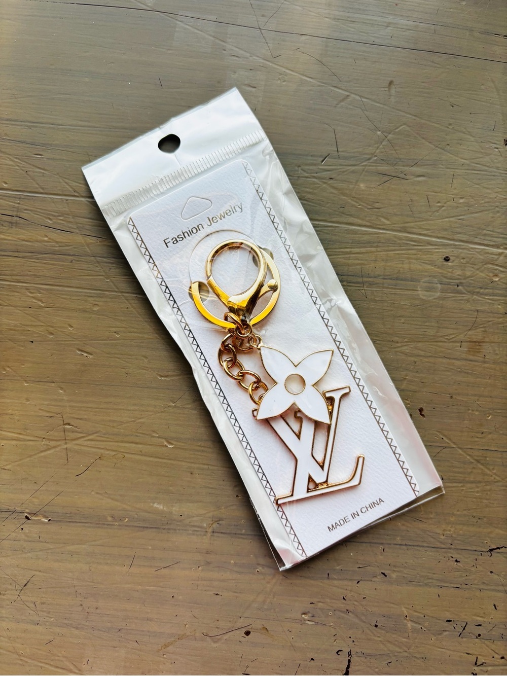 Fashion bag charm white enamel and gold hardware